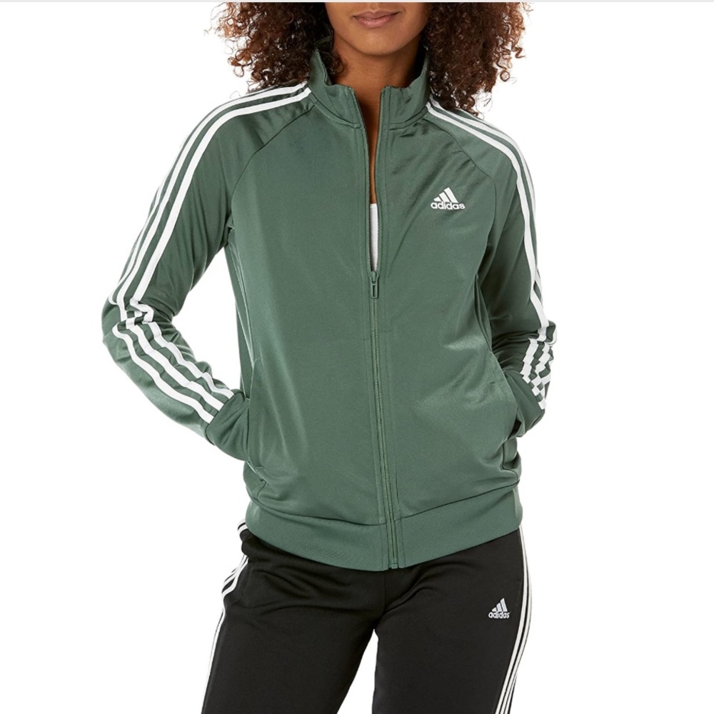 Adidas Sage Green White Full Zip Track Jacket Size Medium